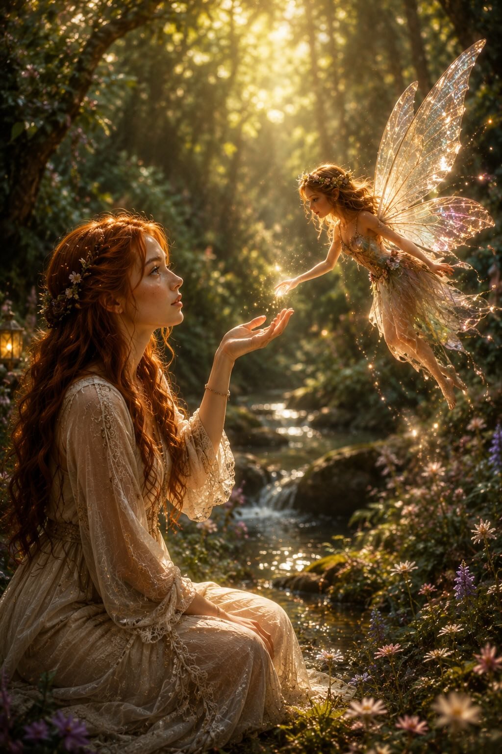 Woman receiving from her fairy soul aspect